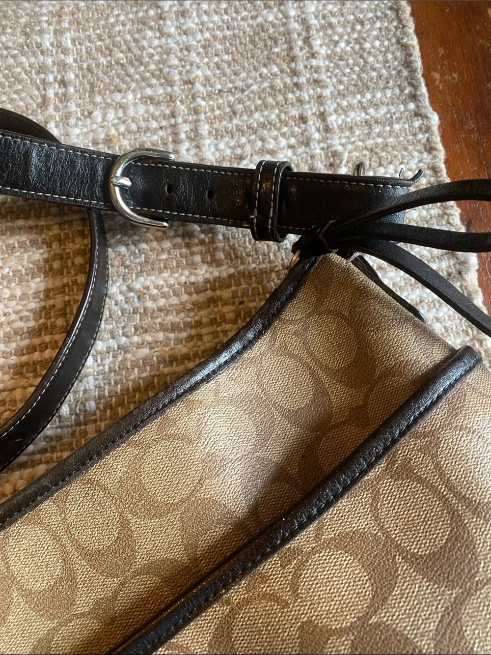 Coach Brown Signature Canvas Crossbody with Black Trim